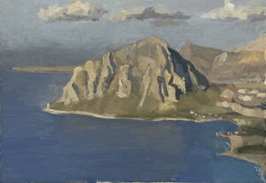 Artist: Joe Vinson, Title: Sicily, Monte Cofano from Erice, Medium: Oil, Paper, Dimensions: 9 x 12 in, Date: 2022